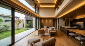 - 滋賀で自然素材・木の家の注文住宅を建てる工務店|株式会社スムース 庭と建物を一体で設計した邸宅型の住まいのイメージ