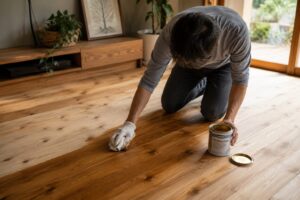 - 滋賀で自然素材・木の家の注文住宅を建てる工務店|株式会社スムース 無垢材のメンテナンスの様子