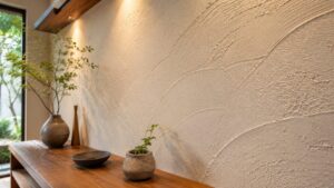 リビングの珪藻土を活かした壁 - 滋賀で自然素材・木の家の注文住宅を建てる工務店|株式会社スムース リビングの珪藻土を活かした壁