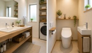 洗面所やトイレの珪藻土の活用例 - 滋賀で自然素材・木の家の注文住宅を建てる工務店|株式会社スムース 洗面所やトイレの珪藻土の活用例