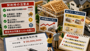 材料高騰時代に注文住宅を契約する際の注意点のイメージ
